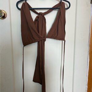 SHEIN Brown Tie-Front Crop Top